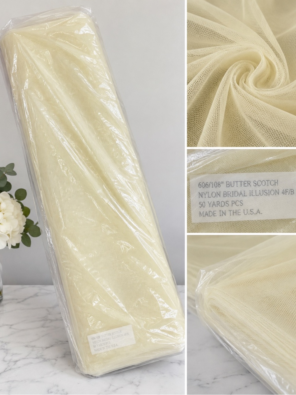 Nylon Bridal Illusion Tulle 108” Wide Butterscotch 50 Yard Bolt Made USA